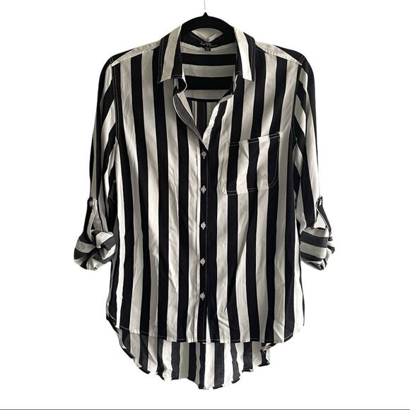 VELVET HEART Striped Button Front Blouse Black White XS - Picture 6 of 8